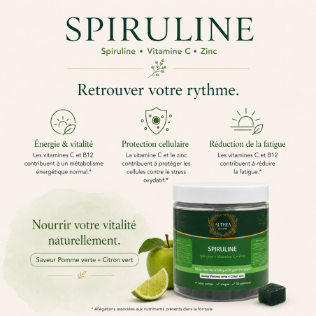 Gummies Spiruline ALTHÉA – Vitamine C, Zinc et Vitamine B12 – Pomme Verte & Citron Vert